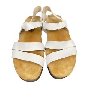 Naot Sandals Womens Size 13 White Leather Slingback Wedge Comfort Strappy Israel